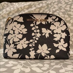 Michael Kors DARK Navy Blue and White Floral Cosmetic Case